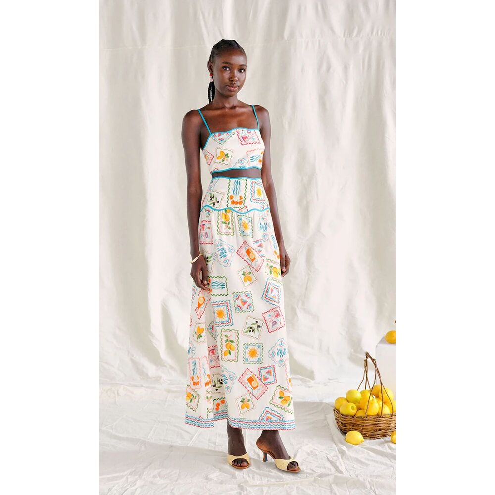 SAYLOR Tashi Stamp Print Linen Skirt‎ Set Small